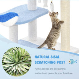 Costway Ocean-Themed Cat Tree 3-Level Cat Tower W/ Sisal Covered Scratching Posts Cat Activity Center - thumbnail 4