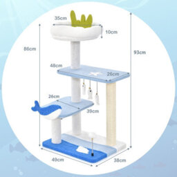 Costway Ocean-Themed Cat Tree 3-Level Cat Tower W/ Sisal Covered Scratching Posts Cat Activity Center - thumbnail 2