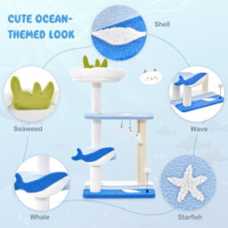 Costway Ocean-Themed Cat Tree 3-Level Cat Tower W/ Sisal Covered Scratching Posts Cat Activity Center - thumbnail 7