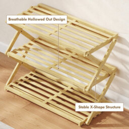 Wyld Haus Palu Natural Bamboo 3-Tier Folding Shoe Rack 60 X 29 X 45.5Cm - Holds Up To 9 Pairs - thumbnail 7