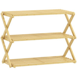 Wyld Haus Palu Natural Bamboo 3-Tier Folding Shoe Rack 60 X 29 X 45.5Cm - Holds Up To 9 Pairs - thumbnail 2