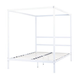 Beliani Four Poster Bed Metal Lestards 140 X 200 Cm (Eu Double) White - thumbnail 5