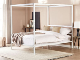 Beliani Four Poster Bed Metal Lestards 140 X 200 Cm (Eu Double) White - thumbnail 2