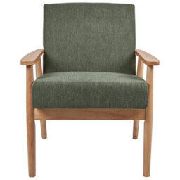Wyld And Coco Mid-Century Armchair Green Polyester Upholstery Rubberwood Frame - W62 X D80 X H79Cm - thumbnail 1