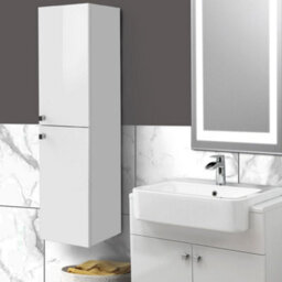 Rinse Bathrooms 1200mm Wall Mounted Tall Bathroom Cabinet 2 Doors Soft Close Bathroom Furniture Storage Cupboard Gloss White - thumbnail 2