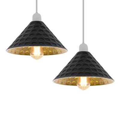2Pack 24Cm Black And Gold Metal Ceiling Lamp Shade For Bedroom Hallway Office Cafe Light - image 1