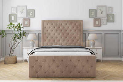 "Sloomy Vienna Mink Naples Bed Frame With Mattress With 50"" Upholstered Headboard 4'6 Double" - image 1
