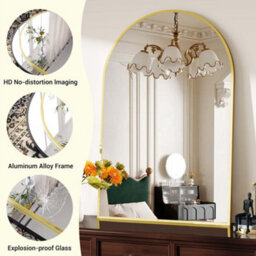 Gold Arched Wall Mirror Framed Bathroom Mirror 95 X 65Cm - thumbnail 3