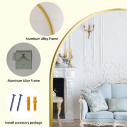 Gold Arched Wall Mirror Framed Bathroom Mirror 95 X 65Cm - thumbnail 4