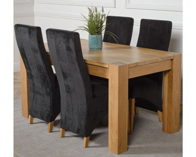 That's Furniture Kuba 150 X 85 Cm Chunky Medium Oak Dining Table And 4 Chairs Dining Set With Lola Black Fabric Chairs - image 1