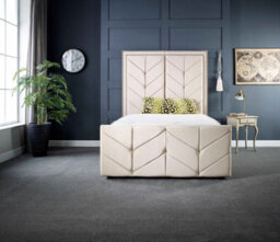 Ds Living Milly Chevron Upholstered Soft Touch Cream Velvet Luxury 4Ft6 Double Bed Frame - thumbnail 2