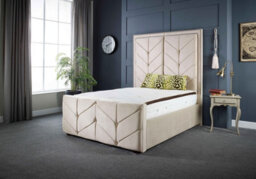 Ds Living Milly Chevron Upholstered Soft Touch Cream Velvet Luxury 4Ft6 Double Bed Frame - thumbnail 1