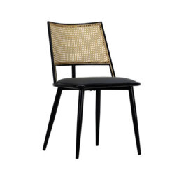 Dining Chairs Set Of 2, Upholstered Dining Chair With Rattan Backrest And Metal Frame (Black) - thumbnail 5