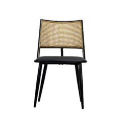 Dining Chairs Set Of 2, Upholstered Dining Chair With Rattan Backrest And Metal Frame (Black) - thumbnail 4