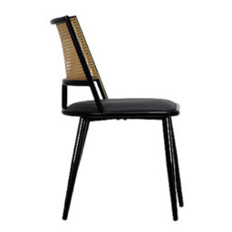 Dining Chairs Set Of 2, Upholstered Dining Chair With Rattan Backrest And Metal Frame (Black) - thumbnail 7