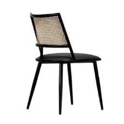 Dining Chairs Set Of 2, Upholstered Dining Chair With Rattan Backrest And Metal Frame (Black) - thumbnail 6
