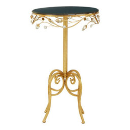Orsina Elegant Round Table With Black Wooden Top, Sturdy Small Table For Bedroom, Stylish Outdoor Side Table - thumbnail 1