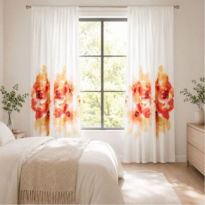 "Smart Living Grace Floral Curtains Pair With Tie Backs - Large Flower Print- Multi - 66""x72""" - image 1