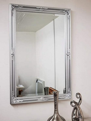 Biznest Large Wooden Frame Ornate Wall Mirror 60Cm X 90Cm Available In Silver Home, Living Room, Home Décor