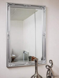 Biznest Large Wooden Frame Ornate Wall Mirror 60Cm X 90Cm Available In Silver Home, Living Room, Home Décor