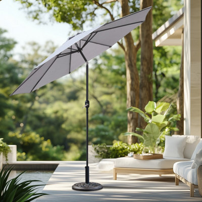 Sundaze 3M Grey Round Garden Parasol Umbrella Patio Sun Shade Canopy Crank Tilt With Base - image 1
