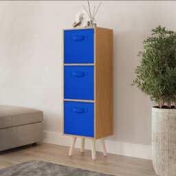 Urbn-Living Urbnliving 80Cm Height 3 Tier Beech Wooden Storage Bookcase Scandinavian Style Pine Legs With Dark Blue Inserts