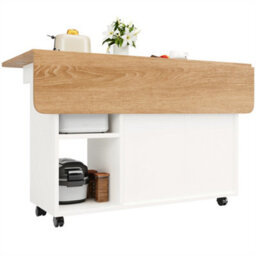 Abrihome Multifunctional Kitchen Island & Buffet Cabinet With Storage, Removable Serving Trolley, Dining Table With Storage Space, White - thumbnail 7