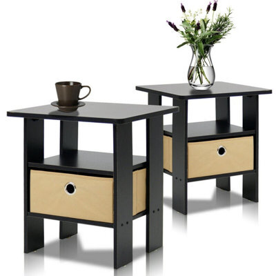 Walplus Furinno Andrey End Table Nightstand With Bin Drawer Set Of 2, Espresso/brown, 2-11157Ex - image 1