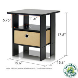 Walplus Furinno Andrey End Table Nightstand With Bin Drawer Set Of 2, Espresso/brown, 2-11157Ex - thumbnail 2