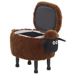 Beliani Kids Animal Stool - Brown Faux Fur Footstool With Rubberwood Legs And Lift-Up Storage (W55 X D35 X H40Cm) - thumbnail 5