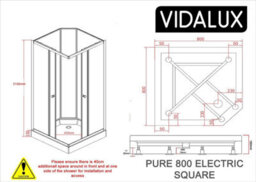 Vidalux Pure E Square 800 X 800 Black Electric Shower Cabin Triton Standard 8.5Kw - thumbnail 7