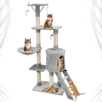 Wadan Cat Tree Tower With Condos, Ladder & Scratching Posts 138Cm Multilevel Cat Activity Centre For Large & Small Cats, Grey - image 1
