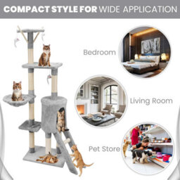 Wadan Cat Tree Tower With Condos, Ladder & Scratching Posts 138Cm Multilevel Cat Activity Centre For Large & Small Cats, Grey - thumbnail 4