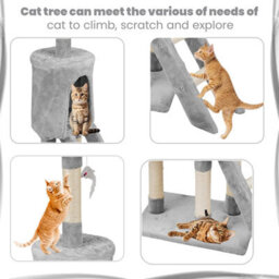 Wadan Cat Tree Tower With Condos, Ladder & Scratching Posts 138Cm Multilevel Cat Activity Centre For Large & Small Cats, Grey - thumbnail 7
