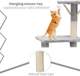 Wadan Cat Tree Tower With Condos, Ladder & Scratching Posts 138Cm Multilevel Cat Activity Centre For Large & Small Cats, Grey - thumbnail 5