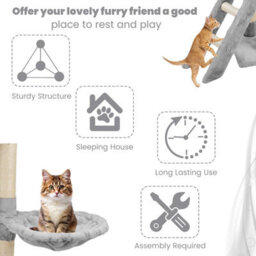 Wadan Cat Tree Tower With Condos, Ladder & Scratching Posts 138Cm Multilevel Cat Activity Centre For Large & Small Cats, Grey - thumbnail 6