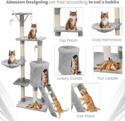 Wadan Cat Tree Tower With Condos, Ladder & Scratching Posts 138Cm Multilevel Cat Activity Centre For Large & Small Cats, Grey - thumbnail 3
