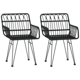 Vidaxl Garden Chairs 2 Pcs With Armrest Black 56X64X80 Cm Pe Rattan - thumbnail 2