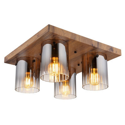 Luminosa Lighting Luminosa Underwood Shade Cluster Ceiling Light Wood Look Dark Smoke Glass Shade 4X E27 - image 1