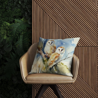 Warren Reed Designer Barn Owls Watercolour Outdoor Cushion 60Cm X 60Cm