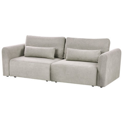 Beliani Sofa Bed 3 Seater Vaxholm Fabric Grey With Storage - image 1