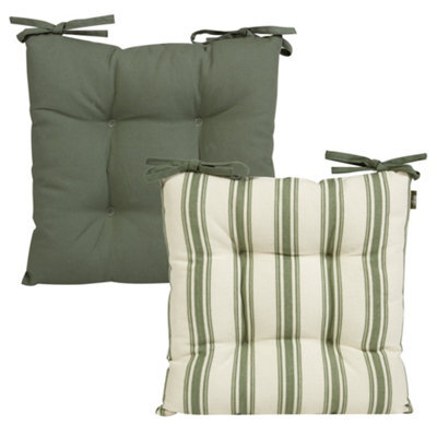 Dibor Set Of 2 Forest Green Stripe Cotton Indoor Furniture Dining Chair Seat Pads With Ties (L)40Cm X (W)40Cm - image 1