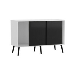 Urbn-Living Urbnliving 3-Door Sliding Cabinet Sideboard White Carcass With Black Doors Storage Organiser Home Cupboard Black Wooden Legs - thumbnail 5