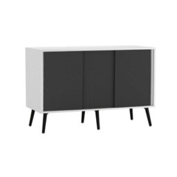 Urbn-Living Urbnliving 3-Door Sliding Cabinet Sideboard White Carcass With Black Doors Storage Organiser Home Cupboard Black Wooden Legs - thumbnail 1