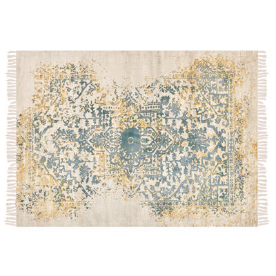 Beliani Rug Boyali Dark Green 140 X 200 Cm Viscose - image 1