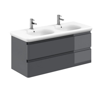 Plum&clay Marvel Gloss Dark Grey Wall Hung Bathroom Vanity Unit With Round Resin Basin (W)1200mm - image 1