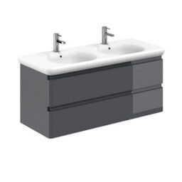 Plum&clay Marvel Gloss Dark Grey Wall Hung Bathroom Vanity Unit With Round Resin Basin (W)1200mm