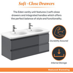 Plum&clay Marvel Gloss Dark Grey Wall Hung Bathroom Vanity Unit With Round Resin Basin (W)1200mm - thumbnail 3