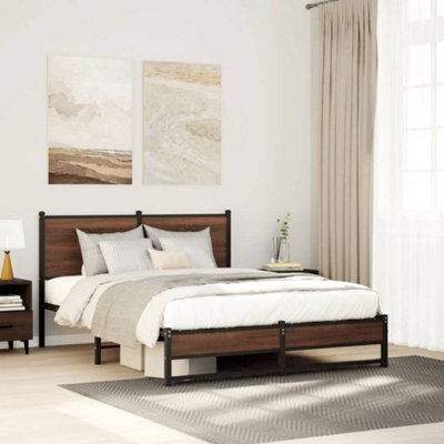 Berkfield Metal Bed Frame Without Mattress Brown Oak 140X190 Cm - image 1