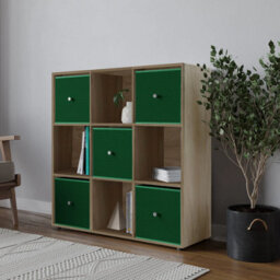 Urbn-Living 9 Cube Oak Wooden Bookcase Shelving Unit With 5 Collapsible Fabric Drawers Green - thumbnail 3
